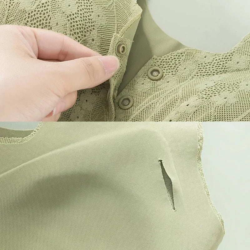 "Dam bekväm spetsbehå med framknapp, elegant design med insatskuddar för optimalt stöd och komfort hela dagen."