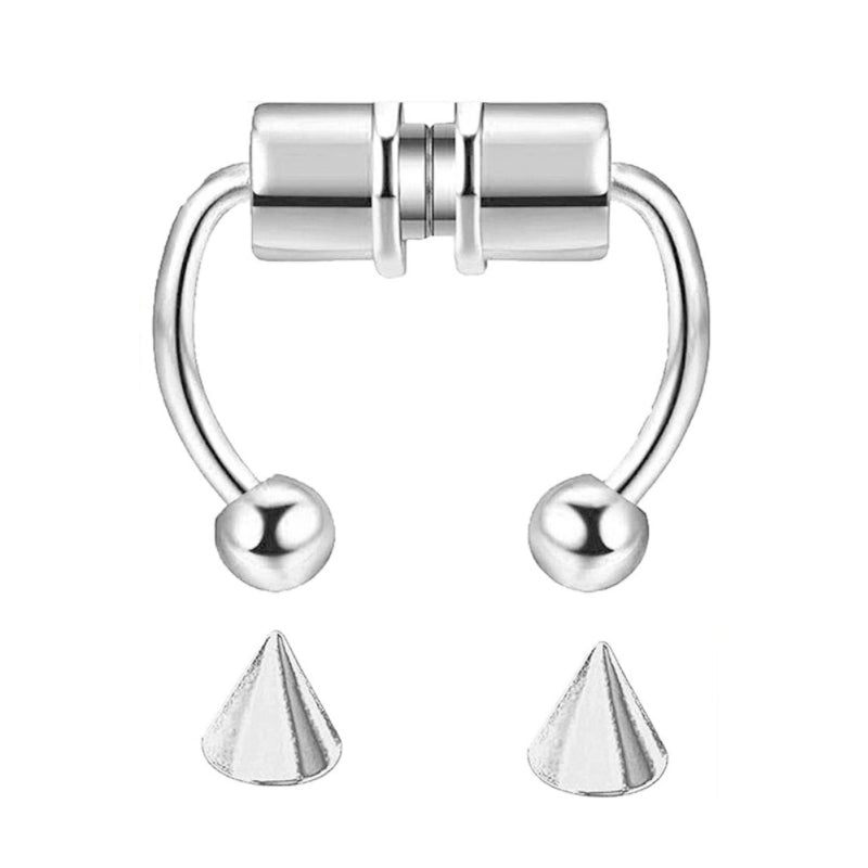 "Damer u-formad magnetisk näsring i titan, minimalistisk design, finns i svart, silver, roséguld, modern stil."