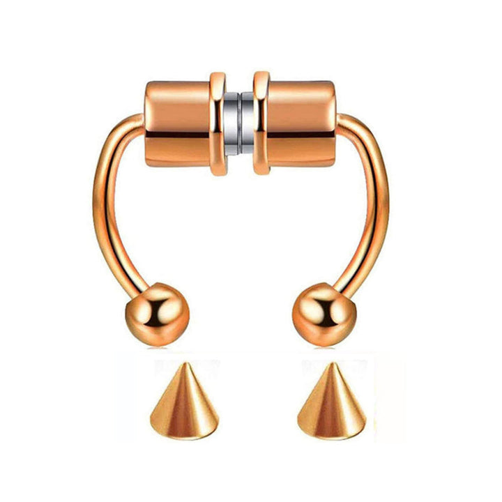 "Damer u-formad magnetisk näsring i titan, minimalistisk design, finns i svart, silver, roséguld, modern stil."