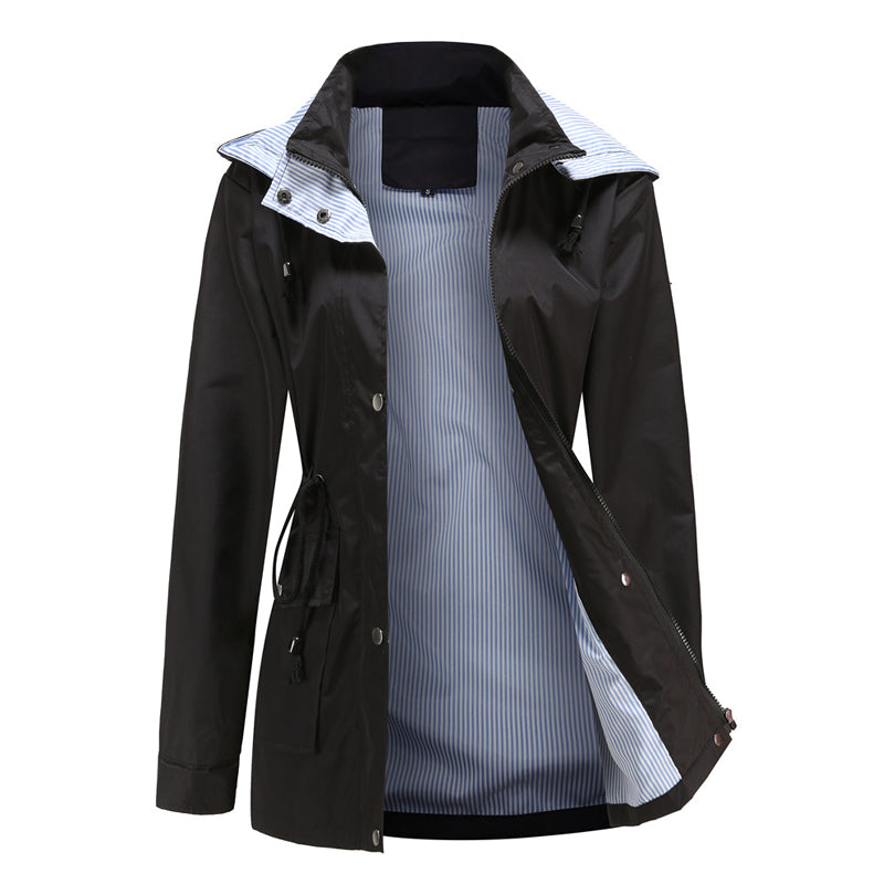 "Dams vattentät mellanlång trenchcoat med dragsko, elegant stil, vinröd färg, praktisk och trendig för alla väder."