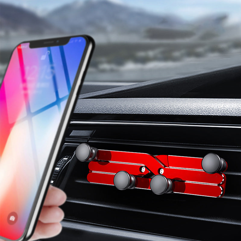 "Deformerande biltelefonhållare i svart, monterad i bilventilation, visar 360° rotation för enkel justering och sikt."