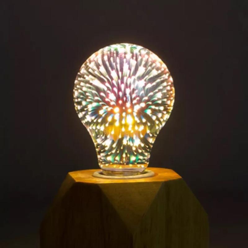 Dekorativa LED-lampor med 3D fyrverkerieffekt; färgglada ljuskällor för hem och fest, energieffektiva i snygg design.