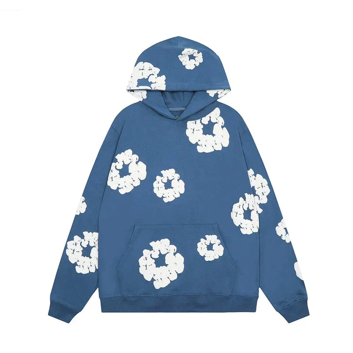 "Denim hoodie med blommönster för herrar, perfekt för vintern. Stilren och bekväm design för modern stil."
