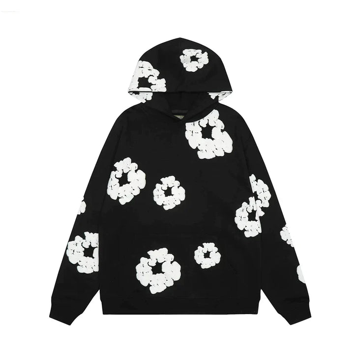 "Denim hoodie med blommönster för herrar, perfekt för vintern. Stilren och bekväm design för modern stil."