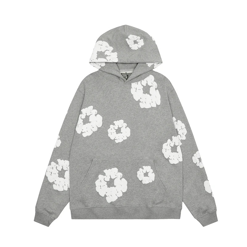 "Denim hoodie med blommönster för herrar, perfekt för vintern. Stilren och bekväm design för modern stil."