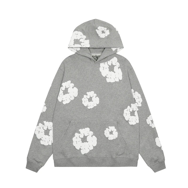 "Denim hoodie med blommönster för herrar, perfekt för vintern. Stilren och bekväm design för modern stil."