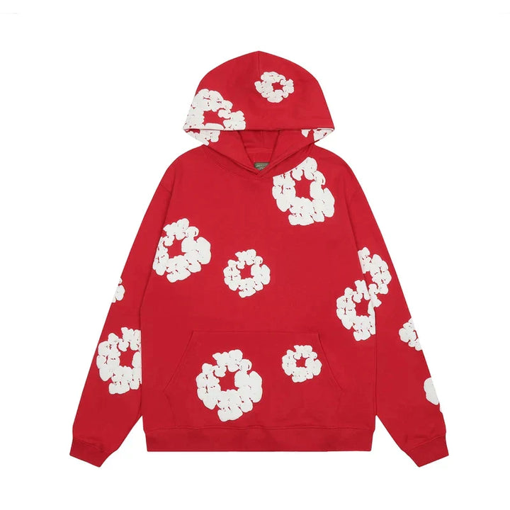 "Denim hoodie med blommönster för herrar, perfekt för vintern. Stilren och bekväm design för modern stil."