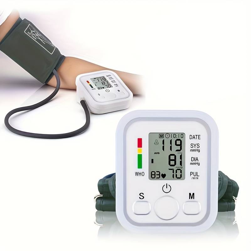 Digital blodtrycksmätare med stor LCD-skärm och minnesfunktion för 99 avläsningar, automatisk överarmstrycksmätare.
