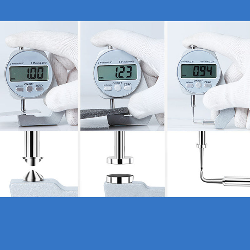 "Digital Display Tjockleksmätare med stor LCD, mäter materialtjocklek som läder och papper, kompakt och lättanvänd."
