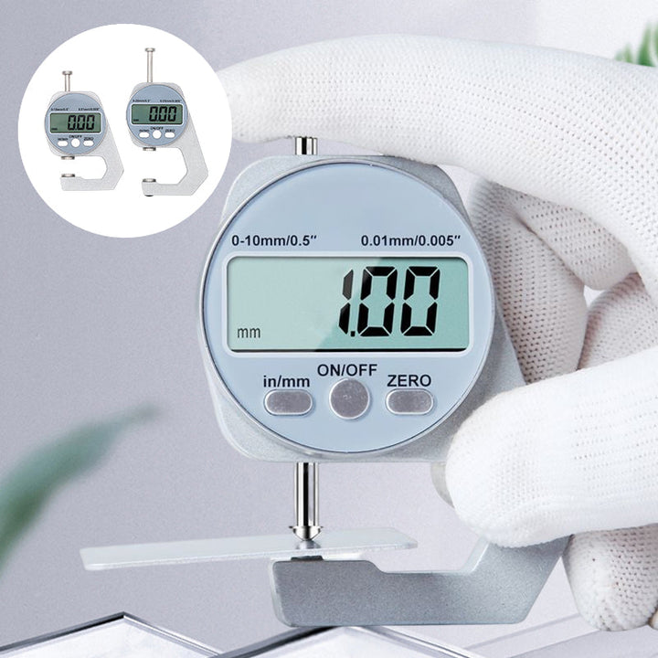 "Digital Display Tjockleksmätare med stor LCD, mäter materialtjocklek som läder och papper, kompakt och lättanvänd."