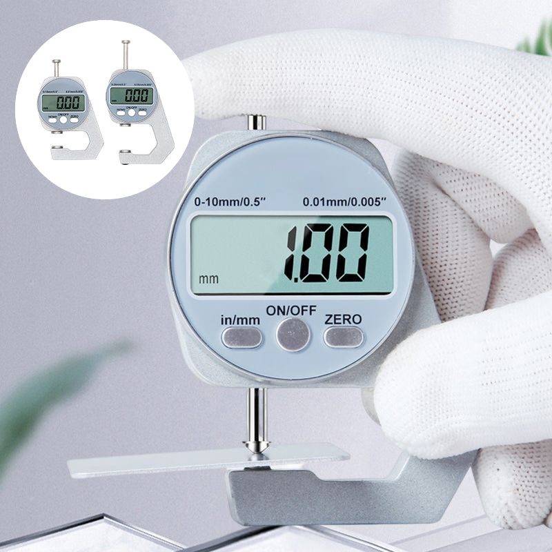 "Digital Display Tjockleksmätare med stor LCD, mäter materialtjocklek som läder och papper, kompakt och lättanvänd."