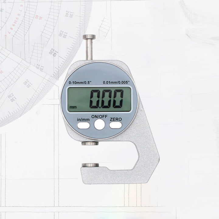 "Digital Display Tjockleksmätare med stor LCD, mäter materialtjocklek som läder och papper, kompakt och lättanvänd."