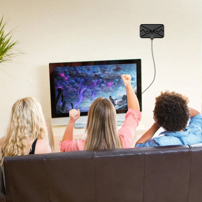 "Digital HDTV-antenn 4K, kompakt svart design för kristallklar mottagning, enkel installation och placering vid TV:n eller fö