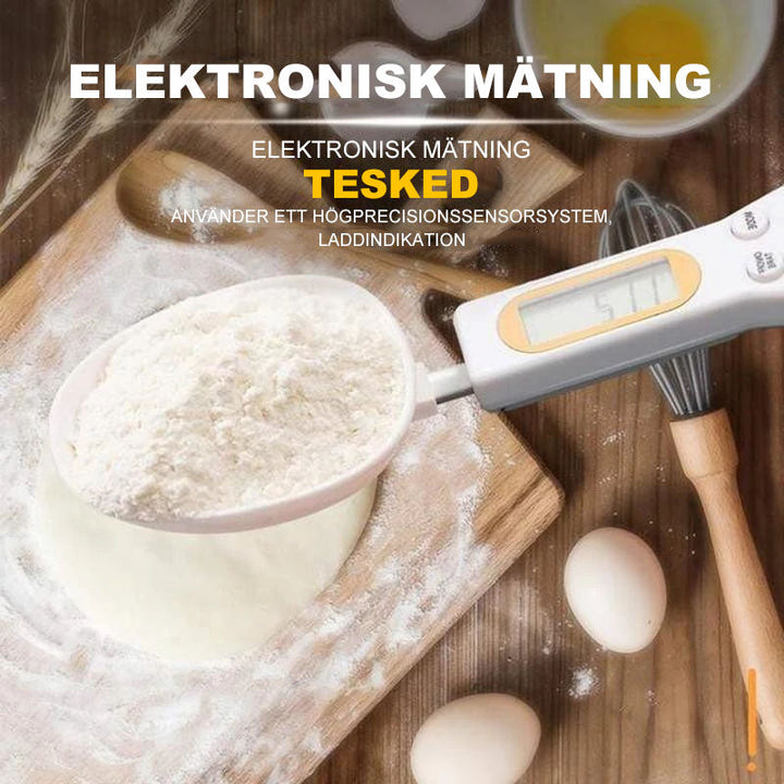 "Digital vågsked för köket med LCD-display, mäter ingredienser upp till 500 g, passar för både fasta och flytande varor."