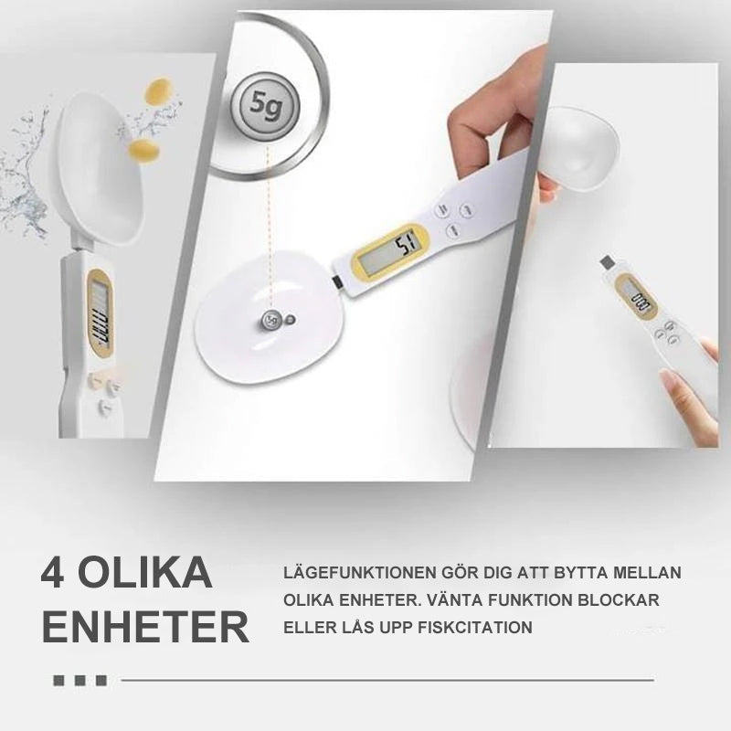 "Digital vågsked för köket med LCD-display, mäter ingredienser upp till 500 g, passar för både fasta och flytande varor."