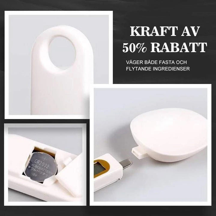 "Digital vågsked för köket med LCD-display, mäter ingredienser upp till 500 g, passar för både fasta och flytande varor."