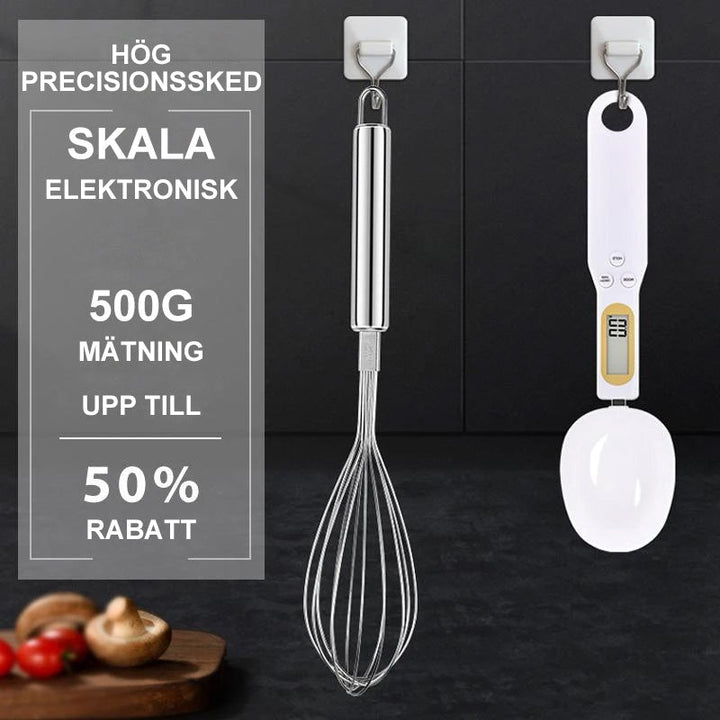 "Digital vågsked för köket med LCD-display, mäter ingredienser upp till 500 g, passar för både fasta och flytande varor."