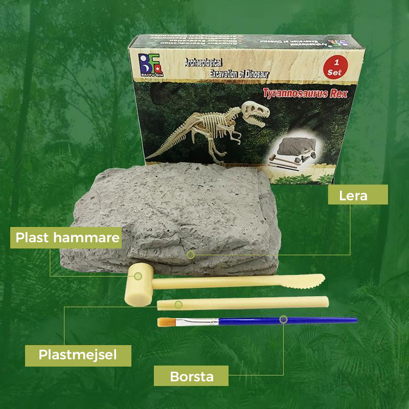 "Dinosauriefossil leksaker för barn, DIY kit med verktyg, pedagogisk arkeologisk upplevelse med grävbara fossilbitar."