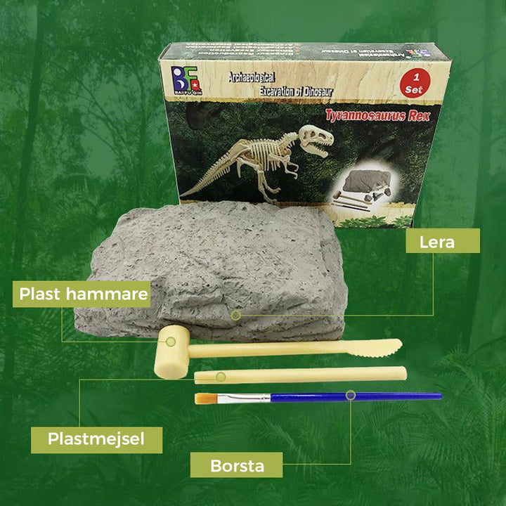 "Dinosauriefossil leksaker för barn, DIY kit med verktyg, pedagogisk arkeologisk upplevelse med grävbara fossilbitar."