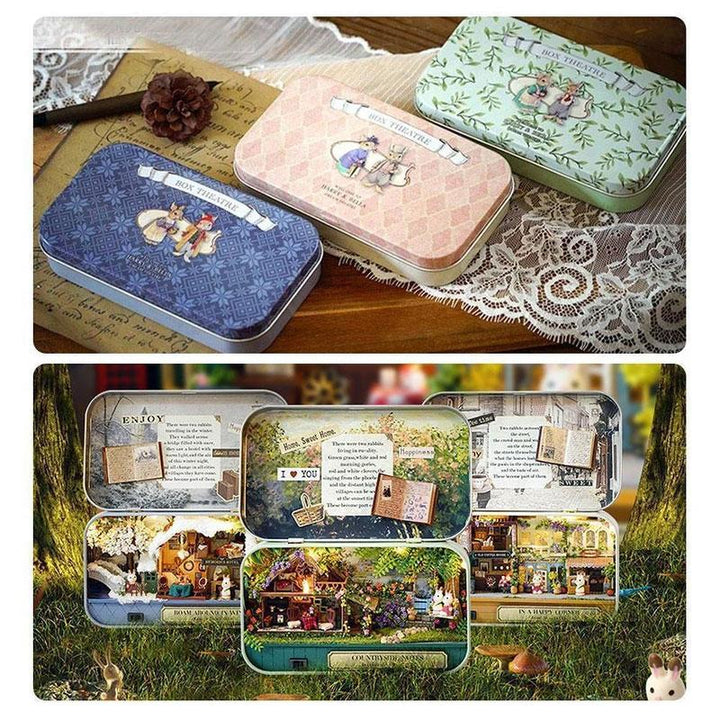 "DIY miniatyr dockhus för barn och vuxna med LED, trä och plastdetaljer, upplysta interiörer, kreativ byggsats"