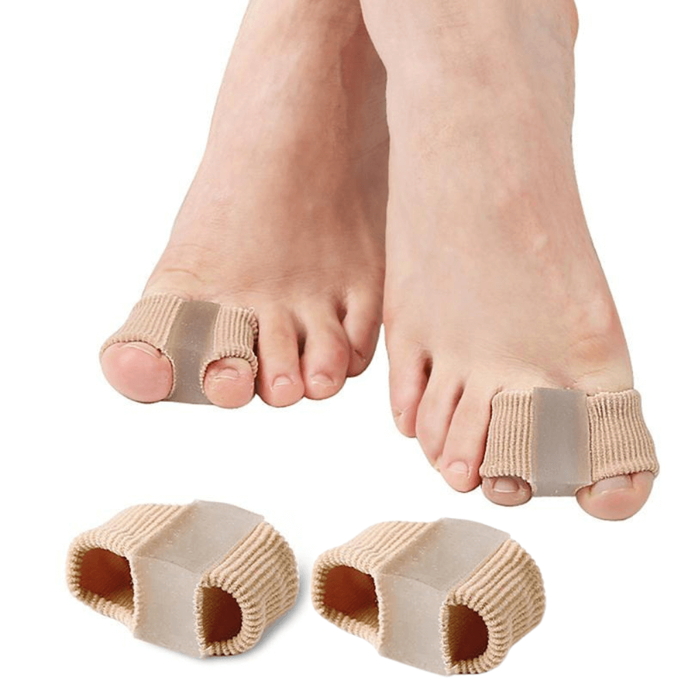 "Dubbel tåseparerare i mjukt material, perfekt för att lindra hallux valgus, diskret och bekväm dag och natt."