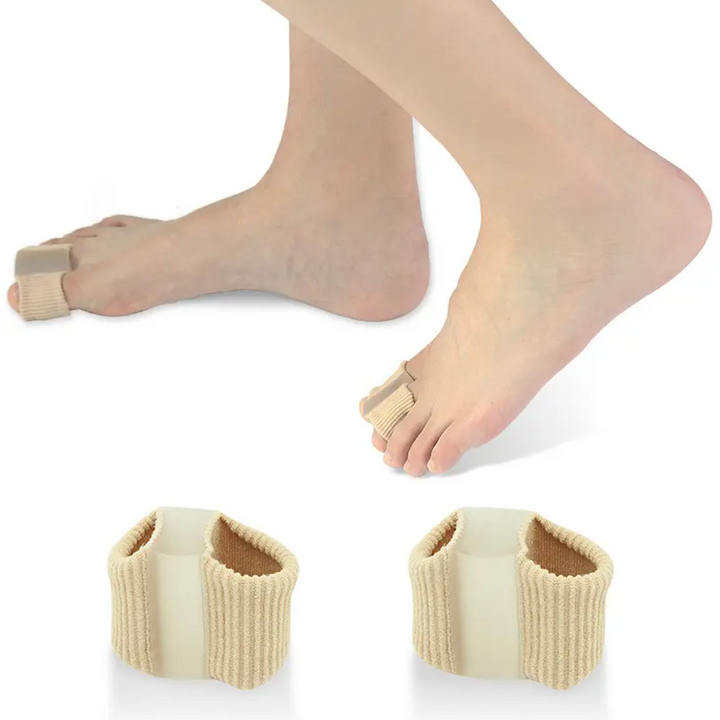 "Dubbel tåseparerare i mjukt material, perfekt för att lindra hallux valgus, diskret och bekväm dag och natt."