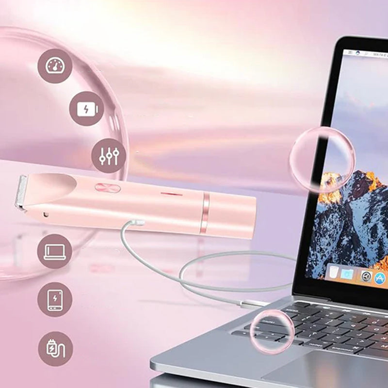 "Dubbelhuvudad hårtrimmer för kvinnor med precisionstrimning, elegant design och kompakt för enkel kroppsomsorg."