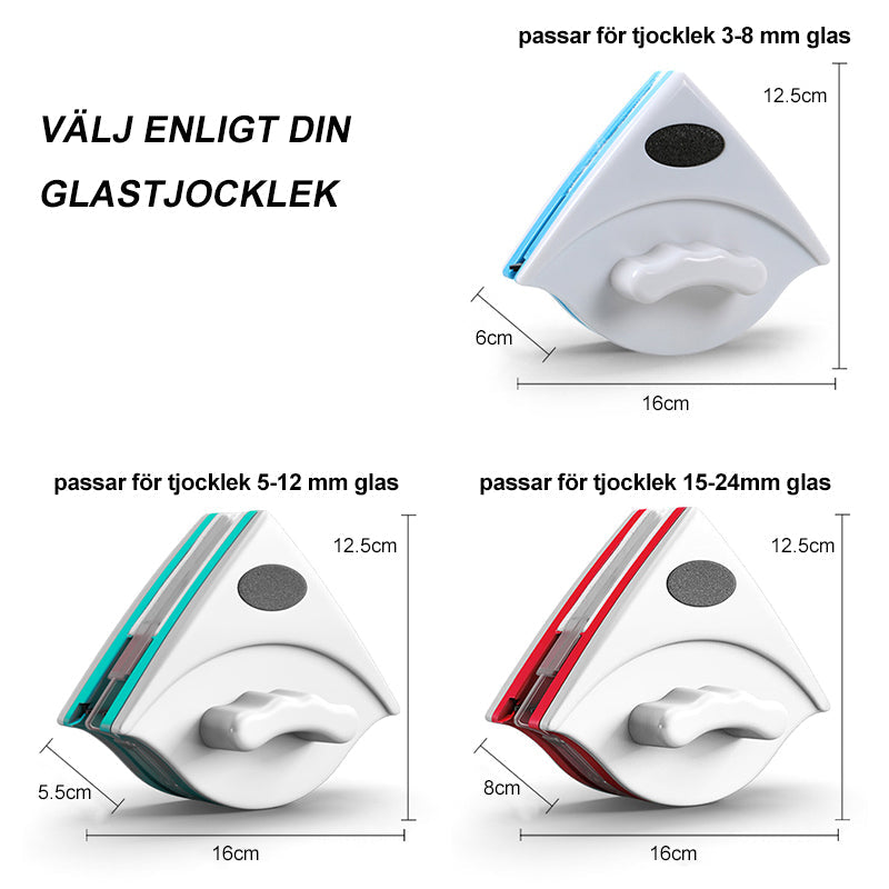 "Dubbelsidig magnetisk fönstertvätt i ABS-plast, triangulär design, säker, effektiv rengöring av fönster, inomhus användning.