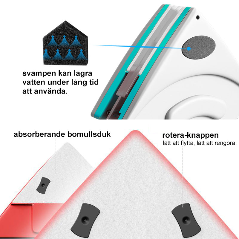 "Dubbelsidig magnetisk fönstertvätt i ABS-plast, triangulär design, säker, effektiv rengöring av fönster, inomhus användning.