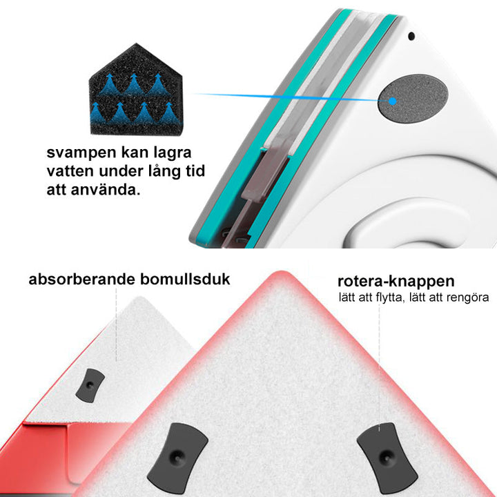"Dubbelsidig magnetisk fönstertvätt i ABS-plast, triangulär design, säker, effektiv rengöring av fönster, inomhus användning.