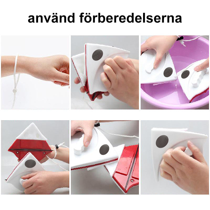 "Dubbelsidig magnetisk fönstertvätt i ABS-plast, triangulär design, säker, effektiv rengöring av fönster, inomhus användning.