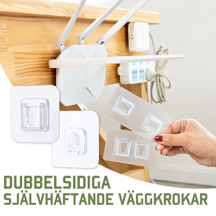 "Dubbelsidiga självhäftande väggkrokar, rostfritt stål, 6x6 cm, perfekt för glas och dörrar, klarar 15 kg, enkelt att install