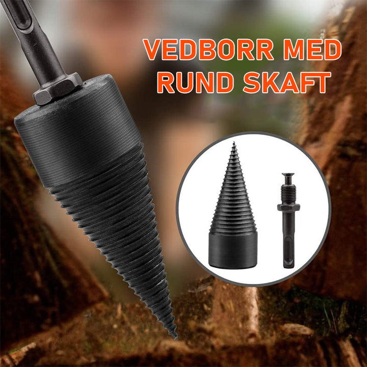 "Effektiv konisk Hex Shank vedborr i högkvalitativt stål för lätt vedklyvning, hex-formad, robust och säker gripande yta."