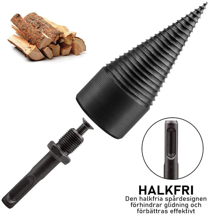 "Effektiv konisk Hex Shank vedborr i högkvalitativt stål för lätt vedklyvning, hex-formad, robust och säker gripande yta."