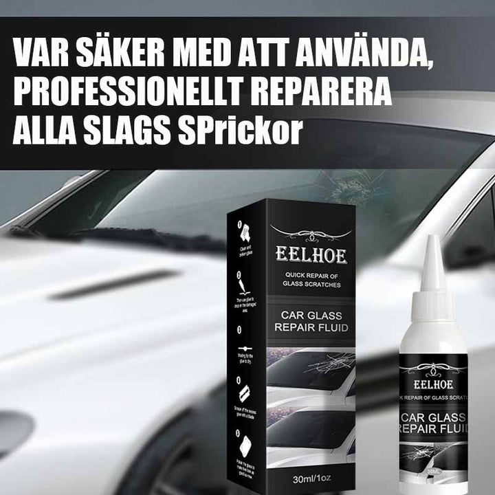 "Effektiv reparationsvätska för bilvindruta appliceras på liten spricka, eliminerar skador med enkelhet, utan extra verktyg."