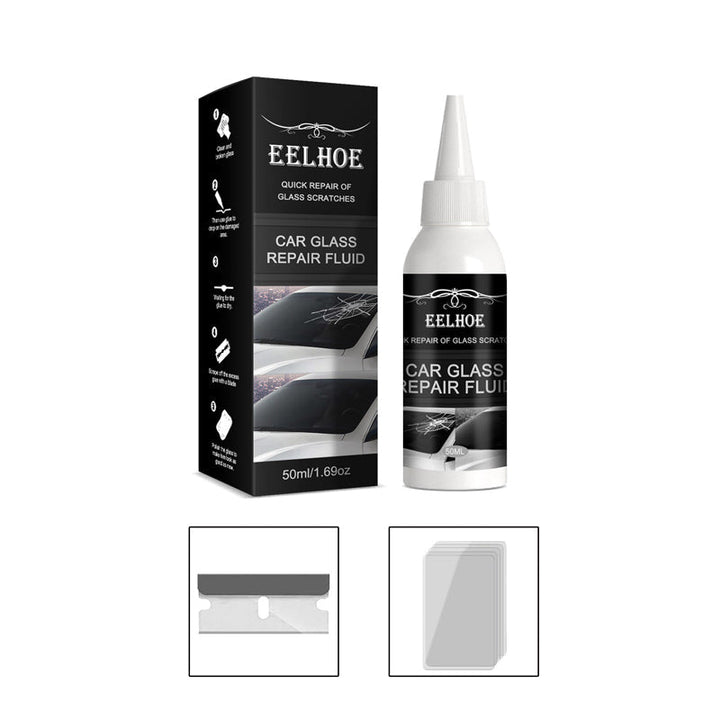 "Effektiv reparationsvätska för bilvindruta appliceras på liten spricka, eliminerar skador med enkelhet, utan extra verktyg."