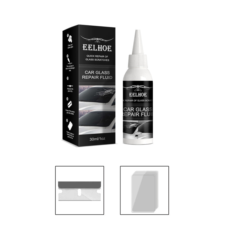 "Effektiv reparationsvätska för bilvindruta appliceras på liten spricka, eliminerar skador med enkelhet, utan extra verktyg."