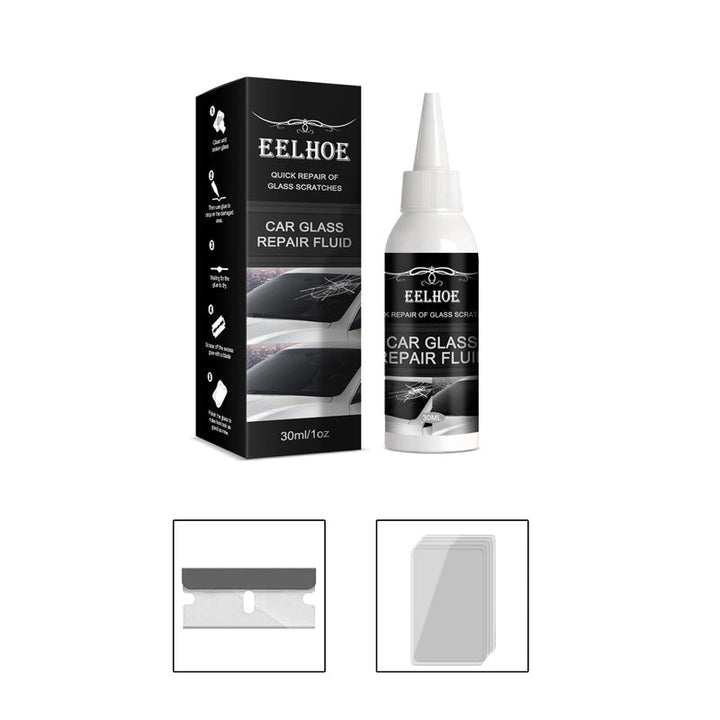 "Effektiv reparationsvätska för bilvindruta appliceras på liten spricka, eliminerar skador med enkelhet, utan extra verktyg."