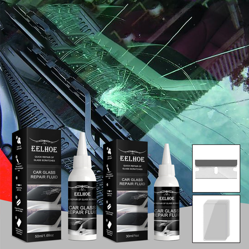 "Effektiv reparationsvätska för bilvindruta appliceras på liten spricka, eliminerar skador med enkelhet, utan extra verktyg."