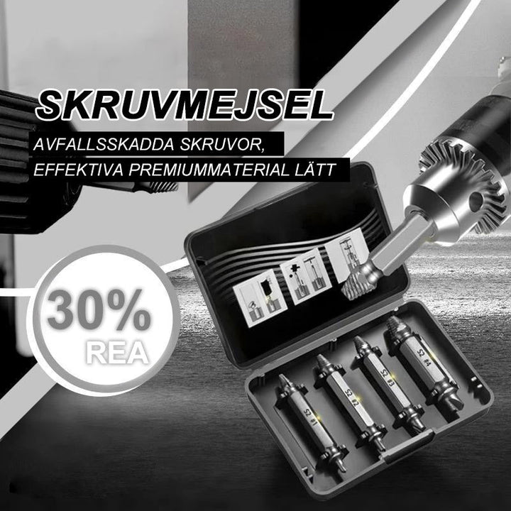 "Effektiv skruvutdragare i stål, avlägsnar skadade skruvar. Perfekt för gör-det-själv-projekt i trädgård och hem."