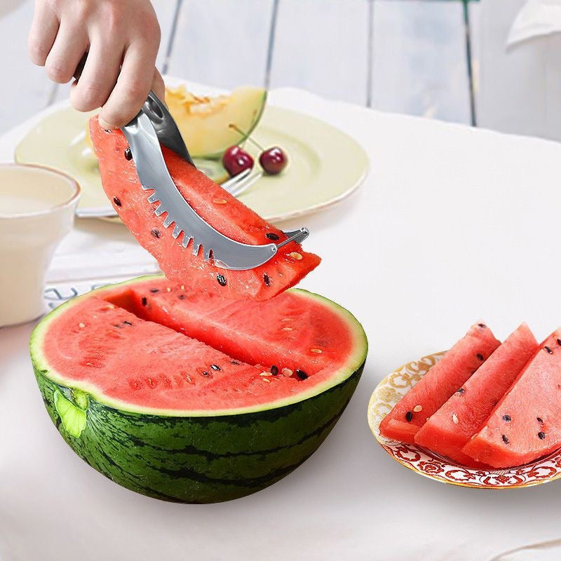 "Effektiv vattenmelonskärare i rostfritt stål och TPR, snabb och säker för kök, perfekt för melonskivor"