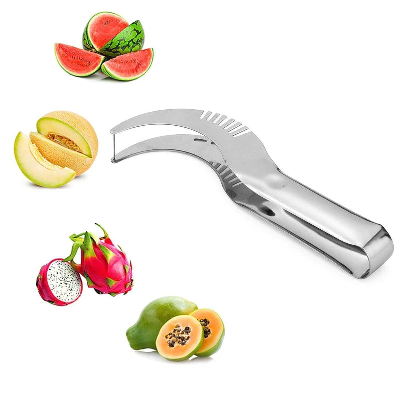 "Effektiv vattenmelonskärare i rostfritt stål och TPR, snabb och säker för kök, perfekt för melonskivor"