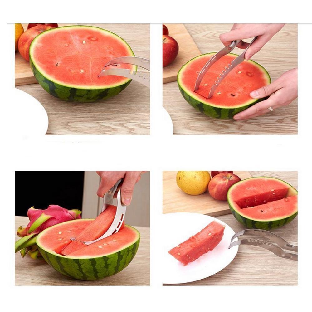 "Effektiv vattenmelonskärare i rostfritt stål och TPR, snabb och säker för kök, perfekt för melonskivor"