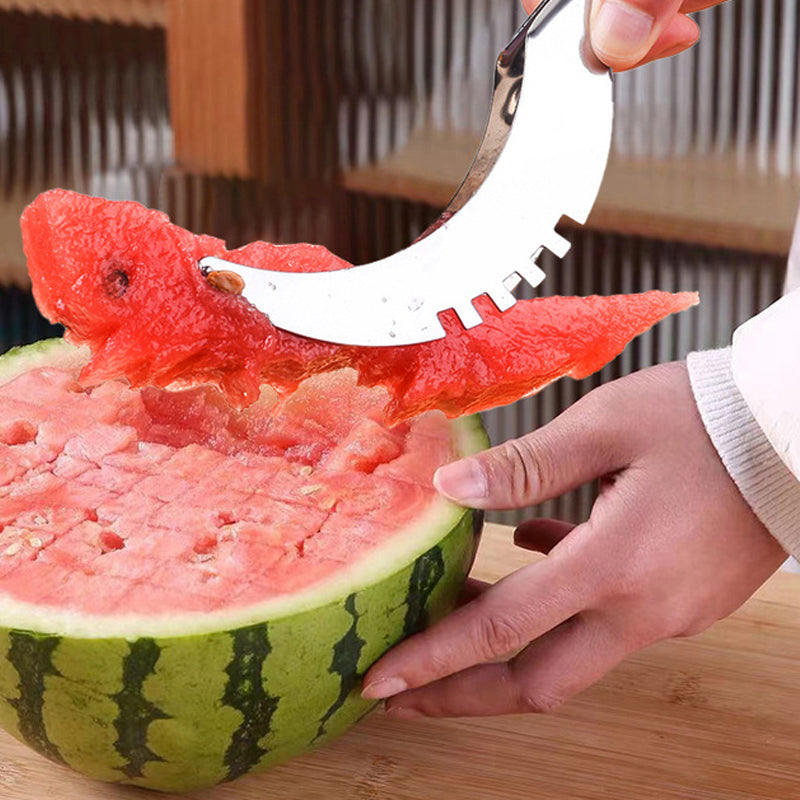"Effektiv vattenmelonskärare i rostfritt stål och TPR, snabb och säker för kök, perfekt för melonskivor"