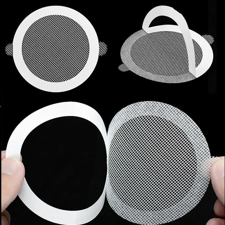 "Effektivt badrumsfilter med nät, fångar hår, enkel montering, diskret design, passar över duschavlopp för rent vatten."