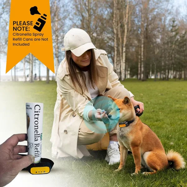 "Effektivt citronellahalsband för hundträning med justerbar passform, automatisk och fjärrkontrollfunktion, vattentålig."