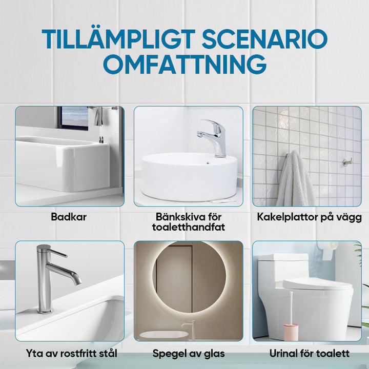 "Effektivt kakel- och fogrengöringsspray, frostat sprayflaska med blå etikett, för fläckfri rengöring av kakel och fogar"