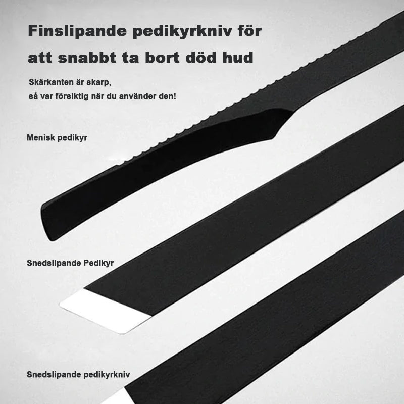 "Elegant 16-delars nagelkit i rostfritt stål, för personlig vård av naglar, ansikte och fötter, i stilren läderförpackning."