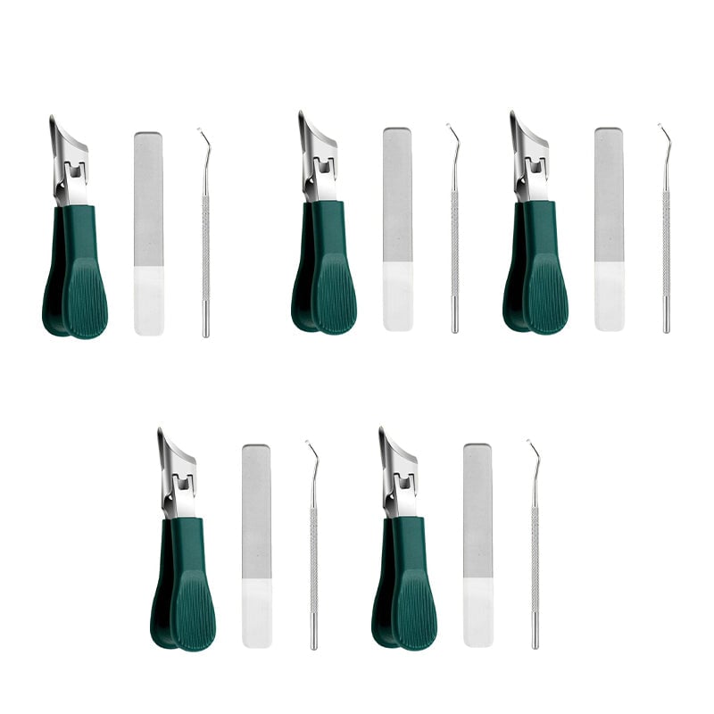 "Elegant 3-delad nagelvårdset: snedkantad nagelklippare, nano glas nagelfil, ergonomisk rengörare för proffsvård hemma."