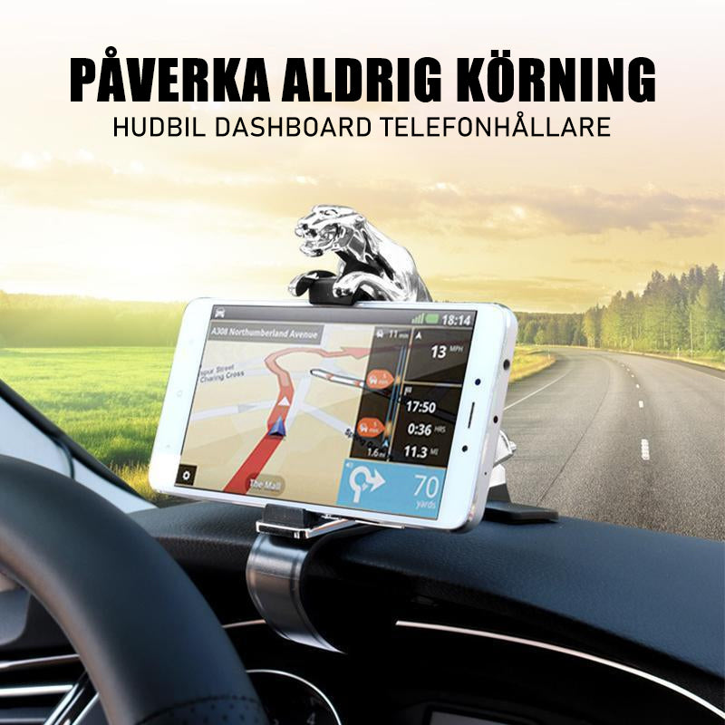 "Elegant 360-graders roterande telefonhållare med leoparddesign, justerbara vinklar och silikonplatta för skydd i bil."